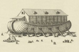 Engraving of the building of Noah's Ark