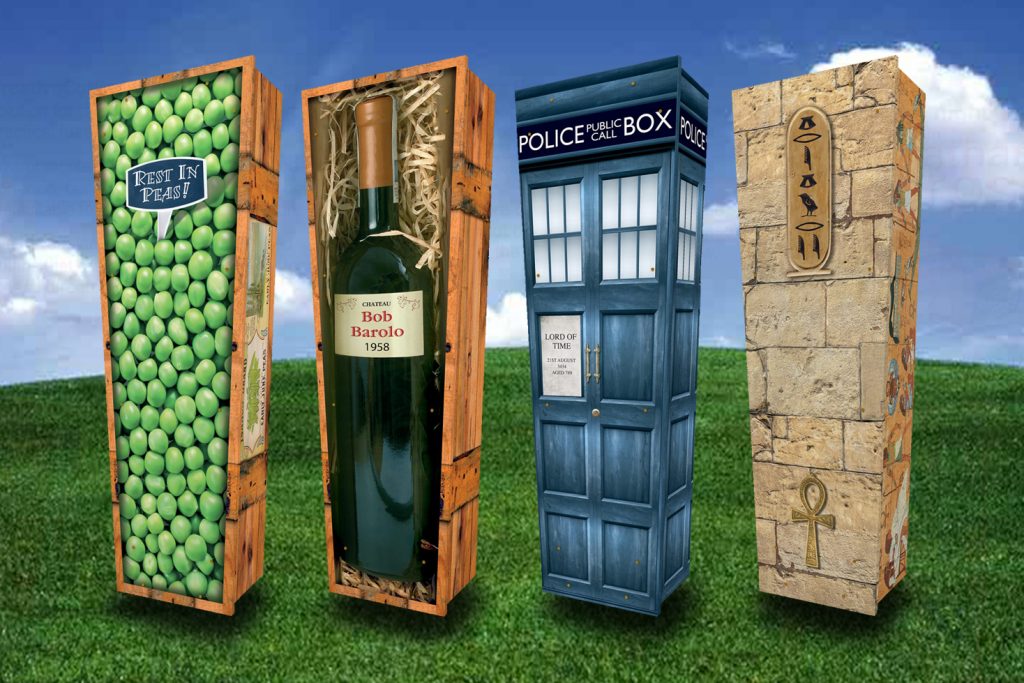 Photo of four cardboard coffins