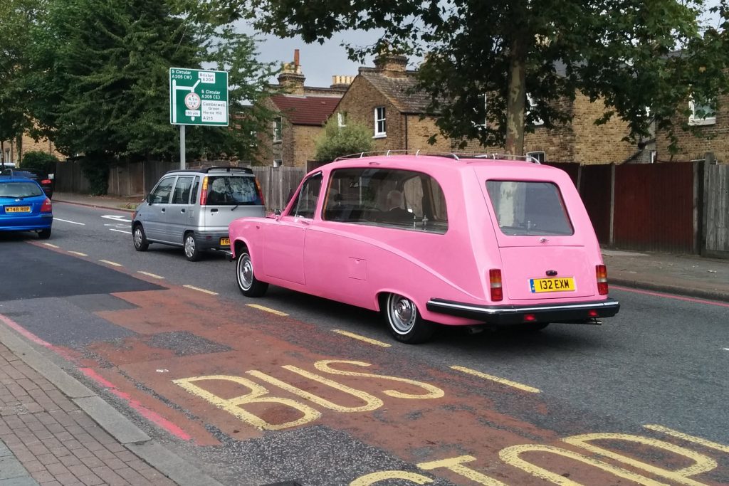 Photo of a pink hearse