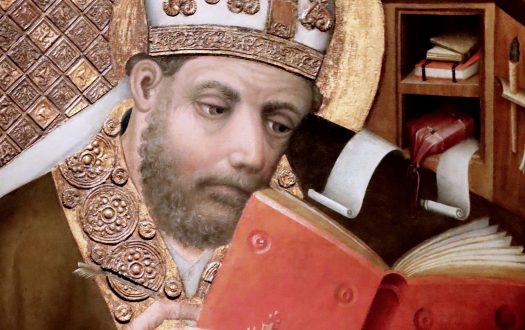 St Ambrose reading a book without moving his lips
